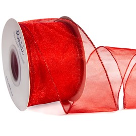 Ribbli Red Organza Wired Ribbon, Red Sheer Ribbon with Metallic Edge,2-1/2 Inch x 20 Yards Christmas Tree Ribbon for Decoration, Wired Ribbon for Large Gift Wrapping,Wedding Decoration