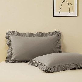 2 Pack Pillow Cases Standard Size, 20x26 Microfiber Pillow Shams Dark Gray Ruffle Pillow Case, Soft Breathable and Non Shrinking Envelope Closure Pillow Cases Ruffle Pillow Covers