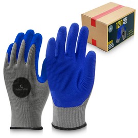 PROGEAR SAFETY Medium 120 Pairs, Blue Latex Coated, Gardening Gloves, Work Gloves, Double dipped, Textured Grip Gloves for Men/Women