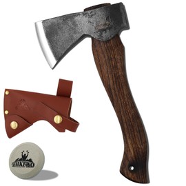 Camping Axe and Hatchet -11" Forged Carving Axe with Leather Sheath, Bushcraft Hatchet Small Axe Survival Hatchets for Woodworking