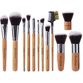 EmaxDesign Juego de 12 brochas de maquillaje profesional con mango de bambú sintético de primera calidad para base Kabuki, colorete, corrector, ojos, 