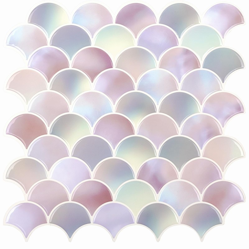FunStick 30-Sheets Pink Fish Scale Backsplash Tile Peel and Stick