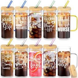 Teenyyou 10 Set Nurse Gifts for Women Bulk Nursing Graduation Gifts Funny Nurse Appreciation Gifts 16oz Nurse Cup with Lids, Straws, Straw Brushes for Nurse Practitioner, Rn Gifts(Fresh Style)