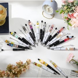 The K Dot Shop 20pcs Plastic Beadable Pens with 1pc Black Mesh Pouch DIY Pens Kit Craft Gift for Kids Students Office School Supplies