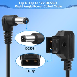 CERRXIAN 4.2FT D-Tap to Right Angled DC 12V Coiled Cable,Replacement Dtap to 12V DC5521 Barrel Jack Cable for Anton Bauer, KIPRO LCD, Black Magic Etc.