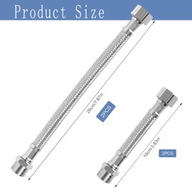 Flexible Hose 3/8, Pack of 4: 304 Stainless Steel Reinforced Hoses (10cm & 20cm) with Throw & Male Thread, Ideal for Tap, Washing Machine, Shower Head, Toilet Connections