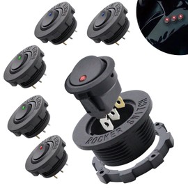 Pack of 6 Toggle Switch 20 A/12 V 3 Pin Round On/Off Switch Waterproof Rocker Switch with LED Light for Car Marine Boat Illuminated Car Yacht Red Green Blue