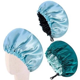 Satin Hair Cap, Sleeping, KANOSON 2 Pieces Satin Bonnet Sleep Cap, Adjustable, Hair Cap for the Night, Silk Hood for Sleeping, Sleep Cap for Women, Curls, Long Hair