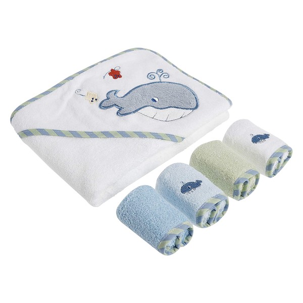 Spasilk 100-Percent Cotton Hooded Terry Bath Towel with 4 Washcloths,
