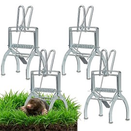 4 Pack Mole Traps that Kill Best, Mole Trap Easy to Set, Galvanized Steel Gopher Traps for Lawns, Reusable Quick Capture Gopher Hawk Vole Trap Outdoor Use