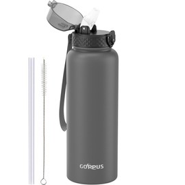 GOPPUS 1.2L/40oz Stainless Water Bottle with Straw Large Thermal Bottle 1200ml Flip Top Metal Bottles Cold Drink Leakproof Flask Big Drinks Bottles Double Walled Insulated Bottle Travel Water Bottle