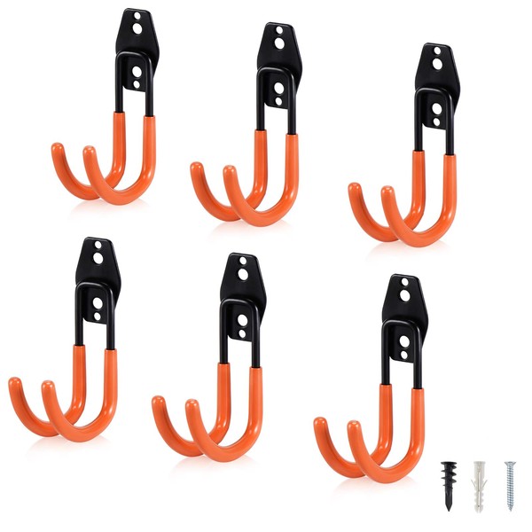 AOBEN Garage Hooks Heavy Duty, Steel Garage Storage Hooks, Utility Tool Hangers and Combinable Wall Mount Garage Hooks for Organizing Ladders, Bikes, Hoses, and More Equipment (Large J, 6 Pack)