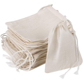 GIYOMI 20 Pcs Muslin Drawstring Bags - Natural Unbleached Cotton Straining Herbs Cheesecloth Bags for Coffee Tea Brew, Soup Gravy Broth Stew, Bone Broth Brew, Spice, 4 x 3 Inches