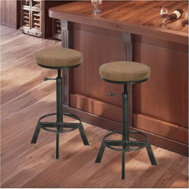 Diwhy Industrial Vintage Bar Stool, PU Seat Counter Stool, Height Adjustable 23.7-29.5inch Kitchen Cast Iron Stool, Swivel Chair Set of 2