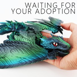 ACOCOFE 3D Printed Dragon Feathered Wyvern Dragon Toys,16 inch Large Fidget Articulated Dragon with Wings,Large Desktop Pet 3D Printed Toys (Gradient Green)