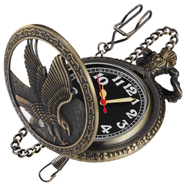 Realpoo Bronze Hollowed Out Eagle Quartz Men's Pocket Watch, Arabic