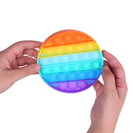 Pop Fidget Toys for Anxiety, Push Pop Pop Bubble Sensory Fidget Toy, Silicone Stress Reliever Toy (Round - Rainbow, 4.7x4.7x0.6inch)
