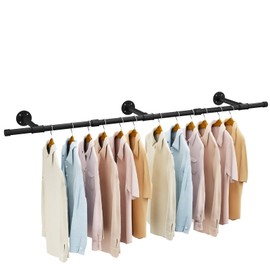 IBUYKE Industrial Pipe Clothes Rack, 61.4 Inch Wall Mounted Clothing Rack, Space-Saving Hanging Closet Rod, Heavy Duty Multi-Purpose Garment Rack for Closet and Laundry Room, Black TYJ007H