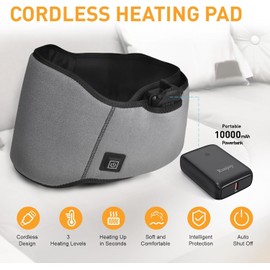 Heating Pad, Cordless and Rechargeable Heating Pad with 10000mAh Battery, 3 Heat Settings, Fast Heating and Adjustable Strap for Back Pain, Cramps, Neck and Shoulders
