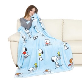 Kanguru Snoopy Decke, Polyester, HELLBLAUE Plaid, 130x170 cm