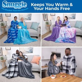 Snuggie Snuggie Reversible - The Original As Seen on TV Wearable Blanket That Has Sleeves - Cozy, Warm and Soft Velveteen - Oversized Functional Blanket with Pockets, Adult Size, Grey/Plaid