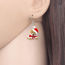 SHIGIE Acrylic Christmas Santa Hat Labrador Retriever Dog Earrings Holiday Dangle Pets Animals Decor For Women Puppy Lovers Gifts (Yellow)