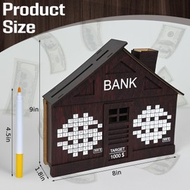 Stranthother Wooden Money Savings Box with Pen Reusable Retro Target 1000 Dollars Piggy Bank for Adults Cash 1k Challenge Saving Box 1000 Counter Goal