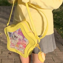Vobomo Star Shape Ita Bag Pins Display Crossbody Bag PU Leather Backpack Y2k Aesthetic Cute Handbag (Yellow)