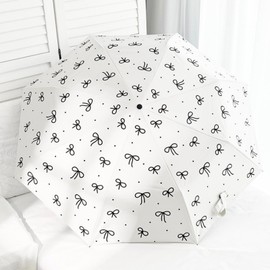 Compact Cat Umbrella - Automatic Folding, Dual-Use Rain and Sun Protection, Black Coating Anti-UV, Windproof, Lightweight, Portable Travel Companion for Men and Women (White (Bowknot))