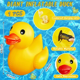 Hungdao 1 Pack 4 Feet Giant Inflatable Duck Huge Rubber Duck Large Blow up Pool Float for Summer Beach Swimming Pool Carnival Birthday Party Parade Decoration (Yellow)