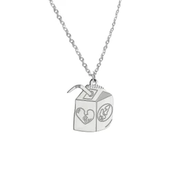 GAUEIOUR Juice Box Necklace for Women Men Fashion Jewelry Hip Hop Trend Personality Stainless Steel Silver Chain Beverage Box Pendant Presents Decorations