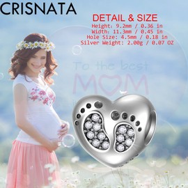 CRISNATA Baby Shower Gifts New Baby Footprint Birthstone Charm, 925 Sterling Silver Feet on Heart Beads, Suitable for European Birthday Bracelet, Gifts for Mum/Wife/Children, Sterling Silver Cubic