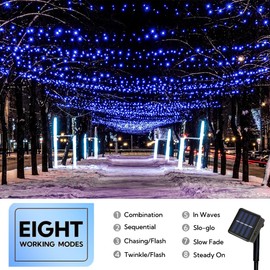 Solar String Lights Outdoor, Blackish Green Wire, 40ft 100 LED with 8 Lighting Modes for Outside,Garden,Courtyards,Trees (Blue)