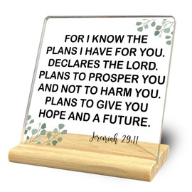 for I Know the Plans I Have for You Christian Jeremiah 29:11 Acrylic Desk Decorative Sign, Inspirational Bible Verses Desk Decor for Home Office