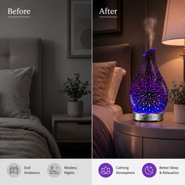 Ultrasonic Essential Oil Diffuser for Bedroom Ambiance – 3D Glass Cool Mist Aroma Diffuser with Timer