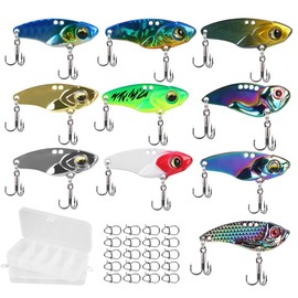 Fishing Lure Set, 10 Pieces Spinner Blade Baits with Double Hooks, Bright Colours Wobbler Artificial Bait Set with 2 Tackle Boxes + 20 Swivels for Freshwater and Saltwater