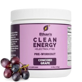 Ethan's Feel Good Pre-Workout & Hydration Drink Mix, 200mg Plant-Based Caffeine, Electrolytes & Adaptogens, Vegan Organic — Concord Grape, 30 Servings