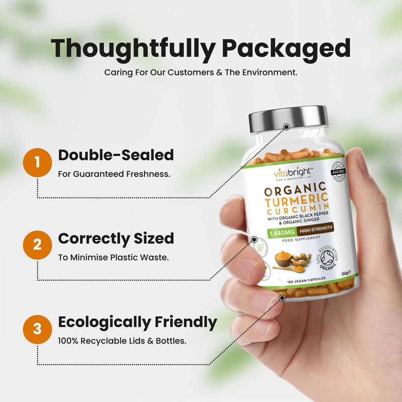 VitaBright High Strength Turmeric & Black Pepper Capsules 1440mg, 180