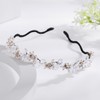 Formery Pearl Beaded Headband White Crystal Beads Wave Hairband Wedding