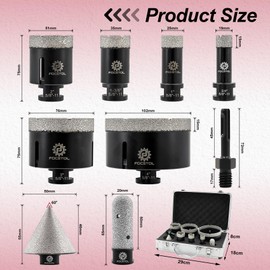 Diamond Core Drill Bit Set - FOCSTOL 9pcs (19/25/35/51/76/102mm+20mm Finger Bit+50mm Beveling Chamfer Bit+SDS Adapter) Diamond Hole Saw Kit for Porcelain Ceramic Tile Marble Granite