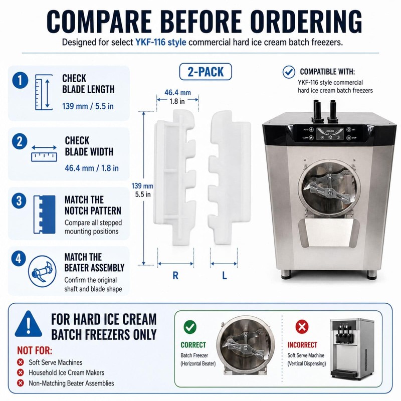 YKF-116 Scraper Blades for VEVOR Hard Ice Cream Machines, 2-Pack