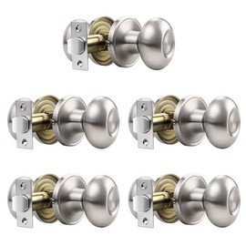 Gobrico 5 Pack Egg Shaped Passage Door Knobs Flat Satin Nickel Interior Locksets Oval Style Stainless Steel Door Handles for Hall and Closet