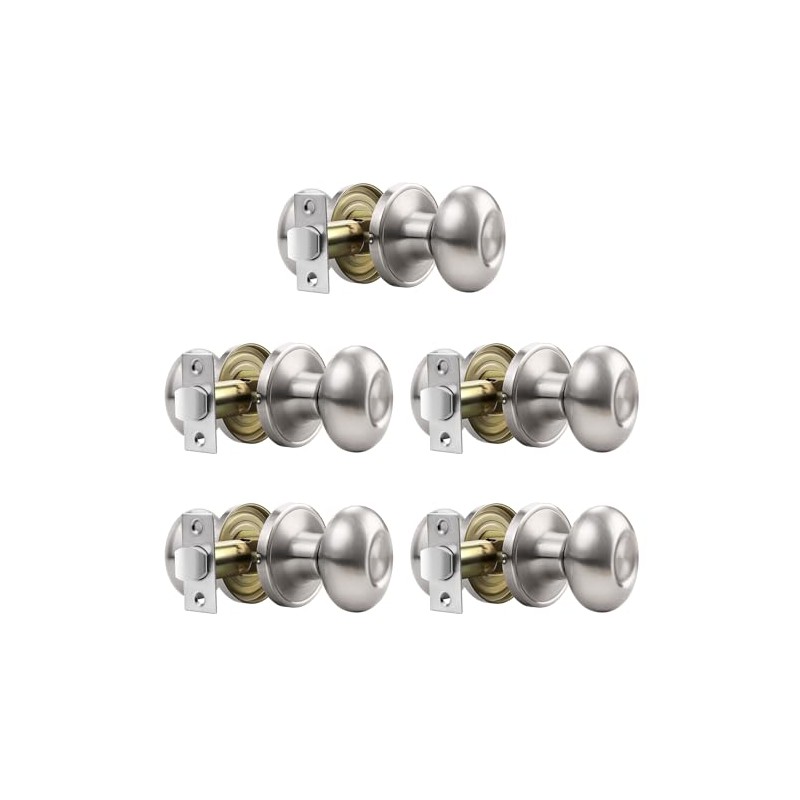 Gobrico 5 Pack Egg Shaped Passage Door Knobs Flat Satin
