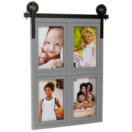 EXCELLO GLOBAL PRODUCTS Barndoor Collage Frame Holds Four 4x6 Photos: Ready to Hang Rustic, Barnwood, Farmhouse, Beach House Wood Picture Frame (Gray)