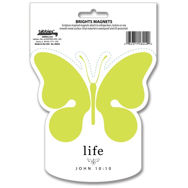 Tabbies Bright's Scripture-Inspired Magnet, Life, Green Butterfly, 3"W x 5-1/2"H,
