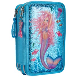 Depesche 10979 Pencil Case with 3 Zips and Pencils by Lyra, Fantasy Model Mermaid, Blue, approx. 7.5 x 13 x 20 cm