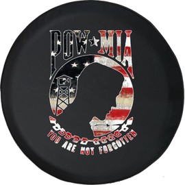 Funny Spare Tire Wheel Cover for Camper SUV Trailer Truck RV JP Thick PVC Leather | POW MIA American Military Veteran Black 29 Inch