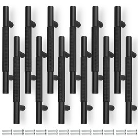 Bwintech 12-Pack Black 181 mm Knurred Cabinet Handles, 128 mm Hole Centre Furniture Drawer Pulls Cupboard Knobs Cabinet Handles
