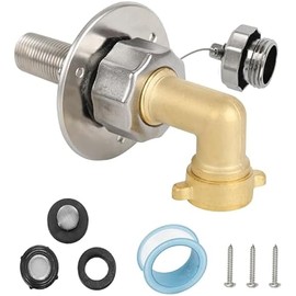 All Metal RV Water Inlet, with 90° Solid Brass Hose Elbow, 3/4" GHT Water Inlet Hose Adapter, RV City Water Inlet with Check Valve, RV Water Inlet Replacement for RV, Camper, Boat