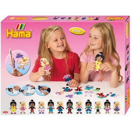 Hama Perlen 3155 Gift Set Dolls, Approx. 4,000 Colourful Midi Beads with Diameter 5 mm, 2 Hama Jewels, Motif Template and Pen Plate with Ironing Paper, Creative Craft Fun for Young and Old